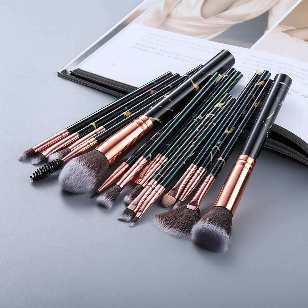 15 Marbled Design Makeup Brushes Set